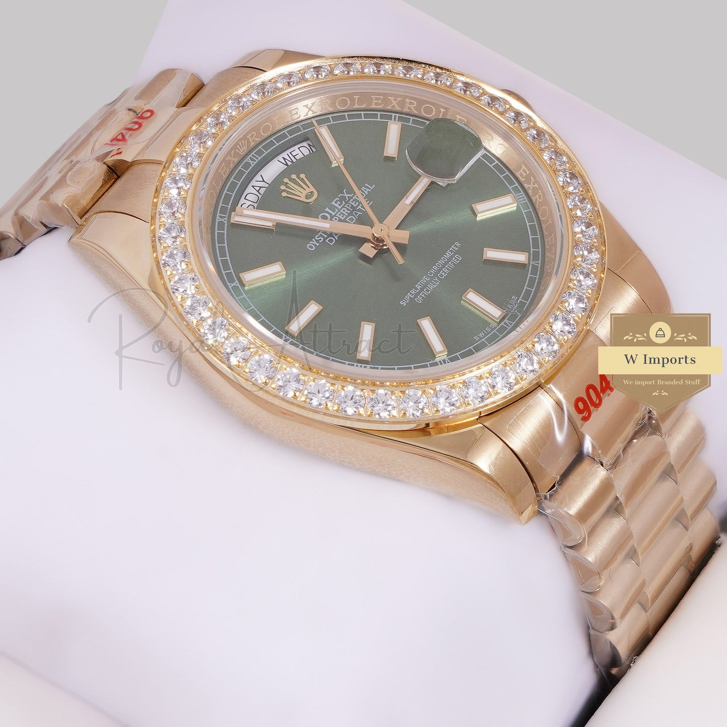 LATEST COLLECTION 40 YELLOW GOLD WITH GREEN DIAL STONE BEZEL AUTOMATIC WATCH ZR FACTORY