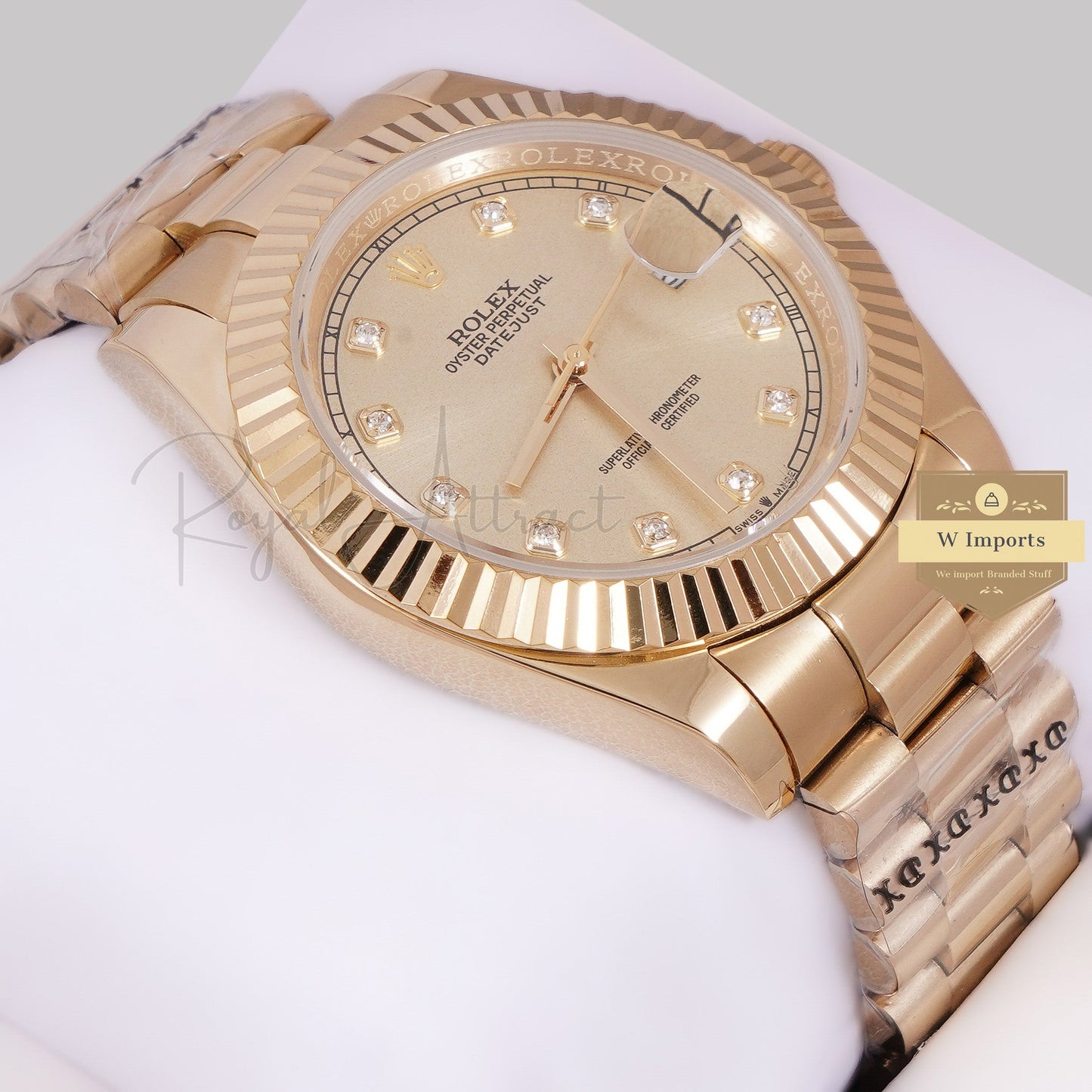 LATEST COLLECTION 41 ALL YELLOW GOLD WITH STONE FIGURE AUTOMATIC WATCH ZR FACTORY