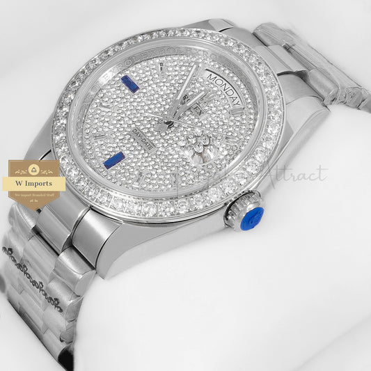 LATEST COLLECTION 40 SILVER WITH STONE DIAL & BEZEL AUTOMATIC WATCH ZR FACTORY