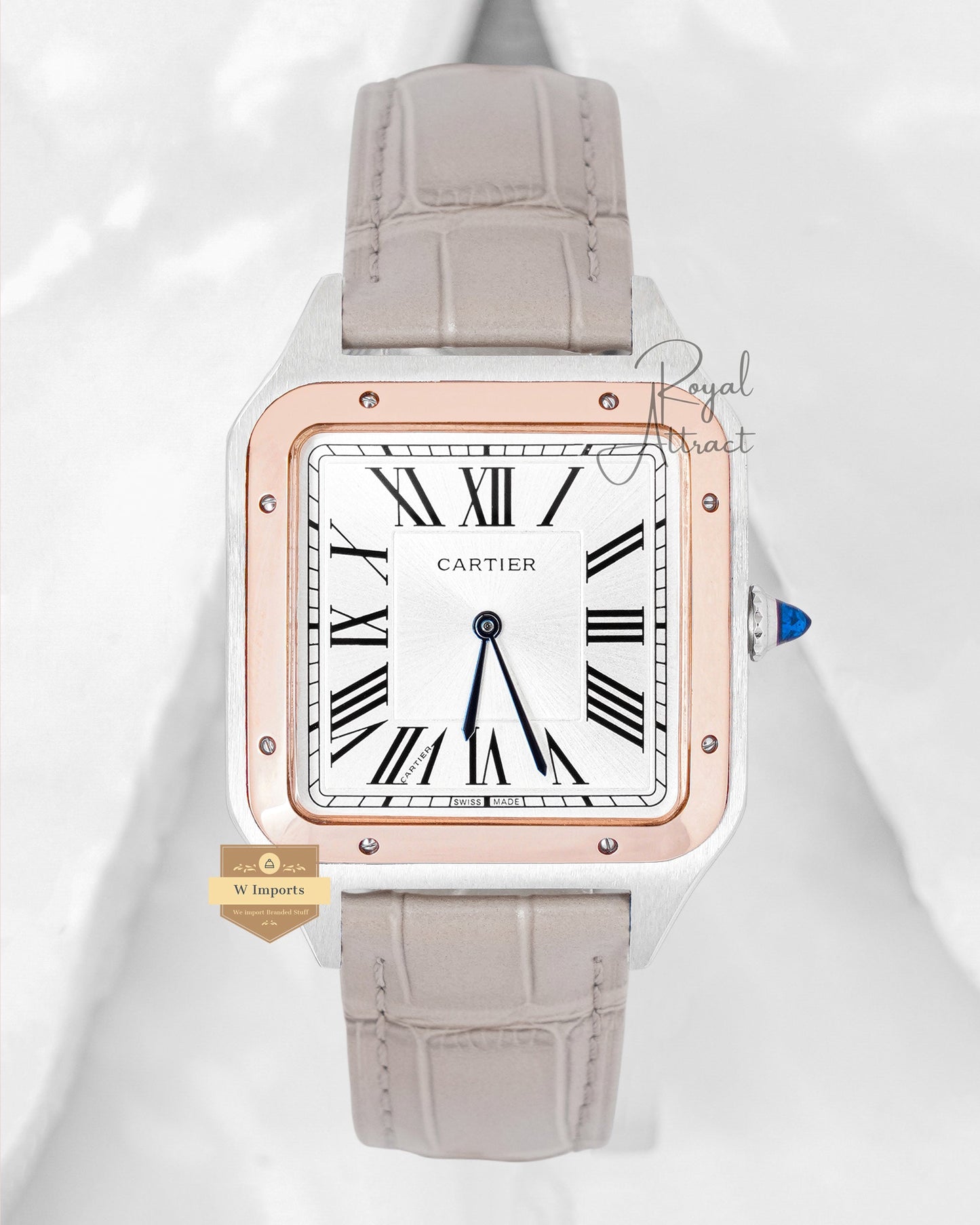 Latest Collection Silver Case With Dial Gold Bezel And Leather Strap