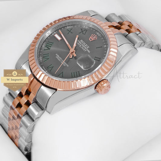 LATEST COLLECTION 36 TWO TONE ROSE GOLD WITH GREY DIAL & ROMAN INDEX AUTOMATIC WATCH ZR FACTORY