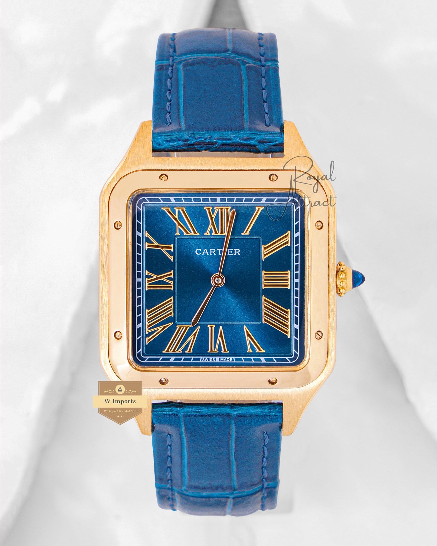 Latest Collection Yellow Gold Case With Blue Dial & Leather Strap