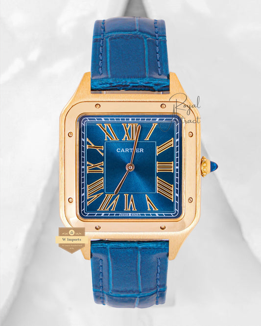Latest Collection Yellow Gold Case With Blue Dial & Leather Strap