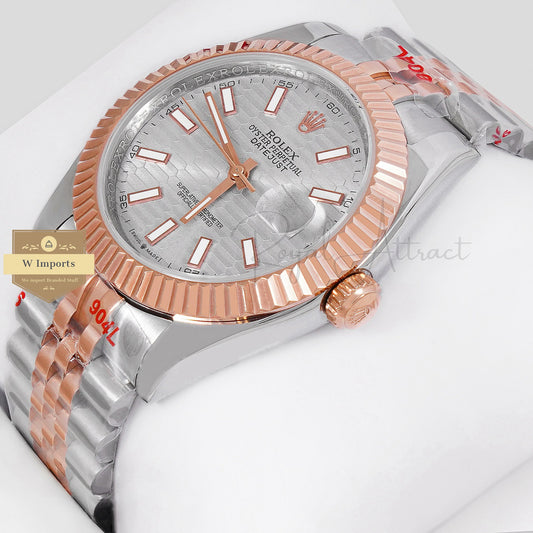 LATEST COLLECTION 41 TWO TONE ROSE GOLD WITH GRAY TEXTURE DIAL AUTOMATIC WATCH ZR FACTORY