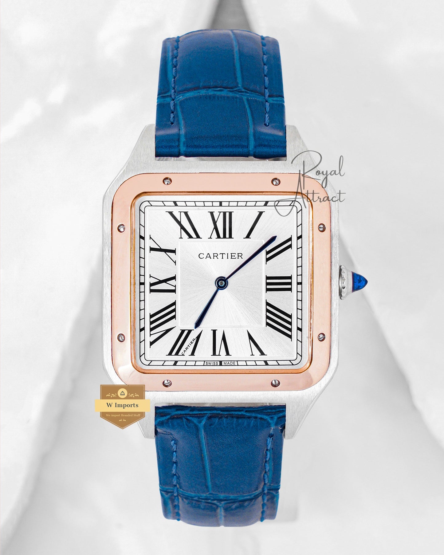 Latest Collection Silver Case With White Dial Golden Bezel Leather Strap Watch For Men