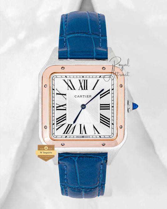 Latest Collection Silver Case With White Dial Golden Bezel Leather Strap Watch For Men