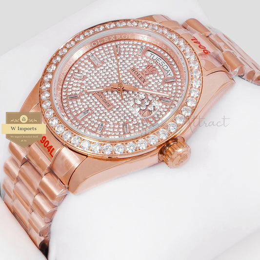 LATEST COLLECTION 40 ALL ROSE GOLD WITH STONE DIAL & BEZEL AUTOMATIC WATCH ZR FACTORY