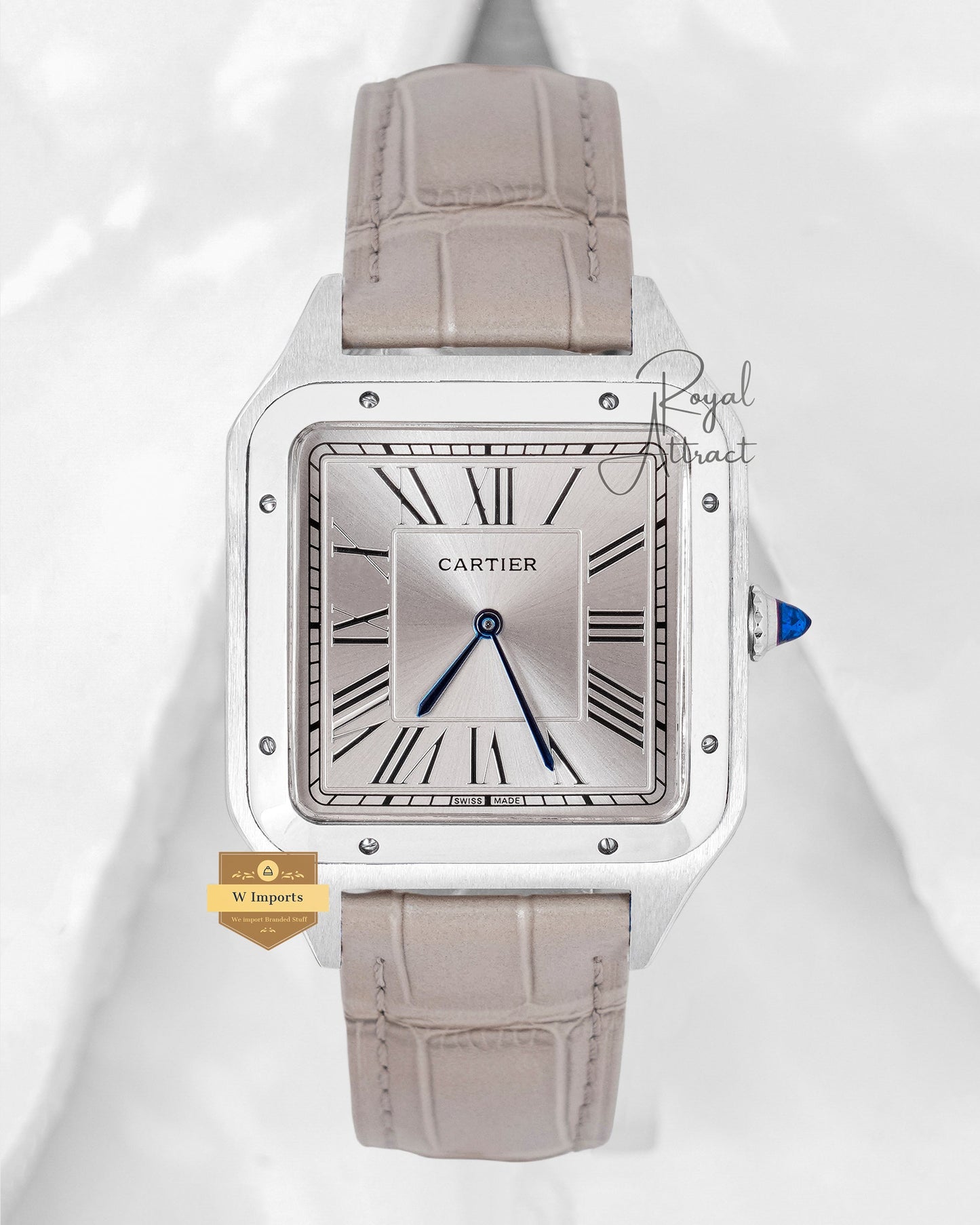Latest Collection Silver Case With Gray Dial And Leather Strap
