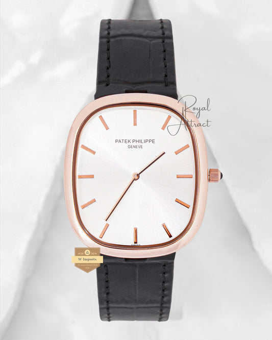 Latest Collection Rose Gold Case With White Dial & Leather Strap