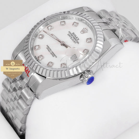 LATEST COLLECTION 36 SILVER WITH WHITE MOTHER OF PEARL DIAL STONE INDEX ZR FACTORY