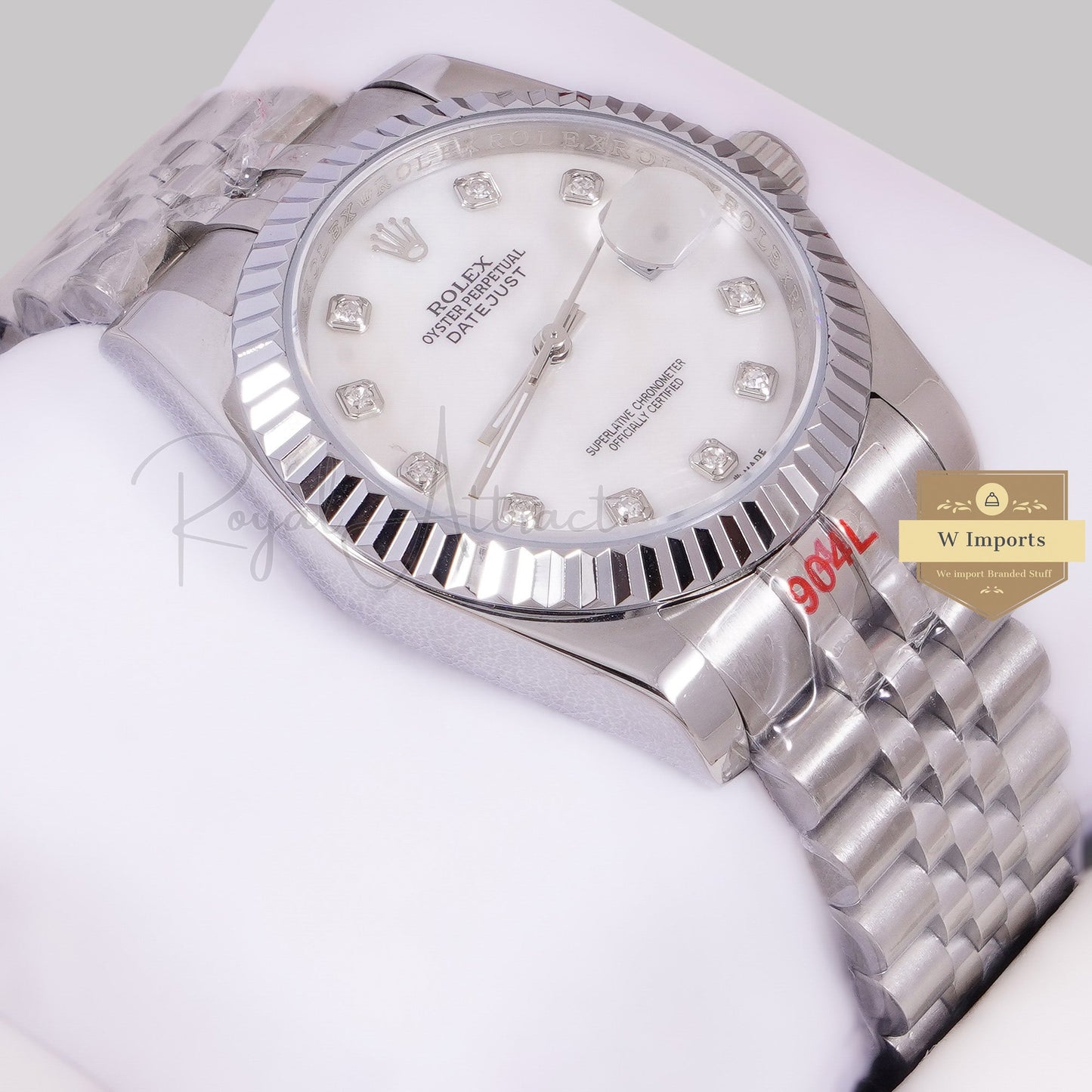 LATEST COLLECTION 36 SILVER WITH WHITE MOTHER OF PEARL DIAL STONE INDEX ZR FACTORY