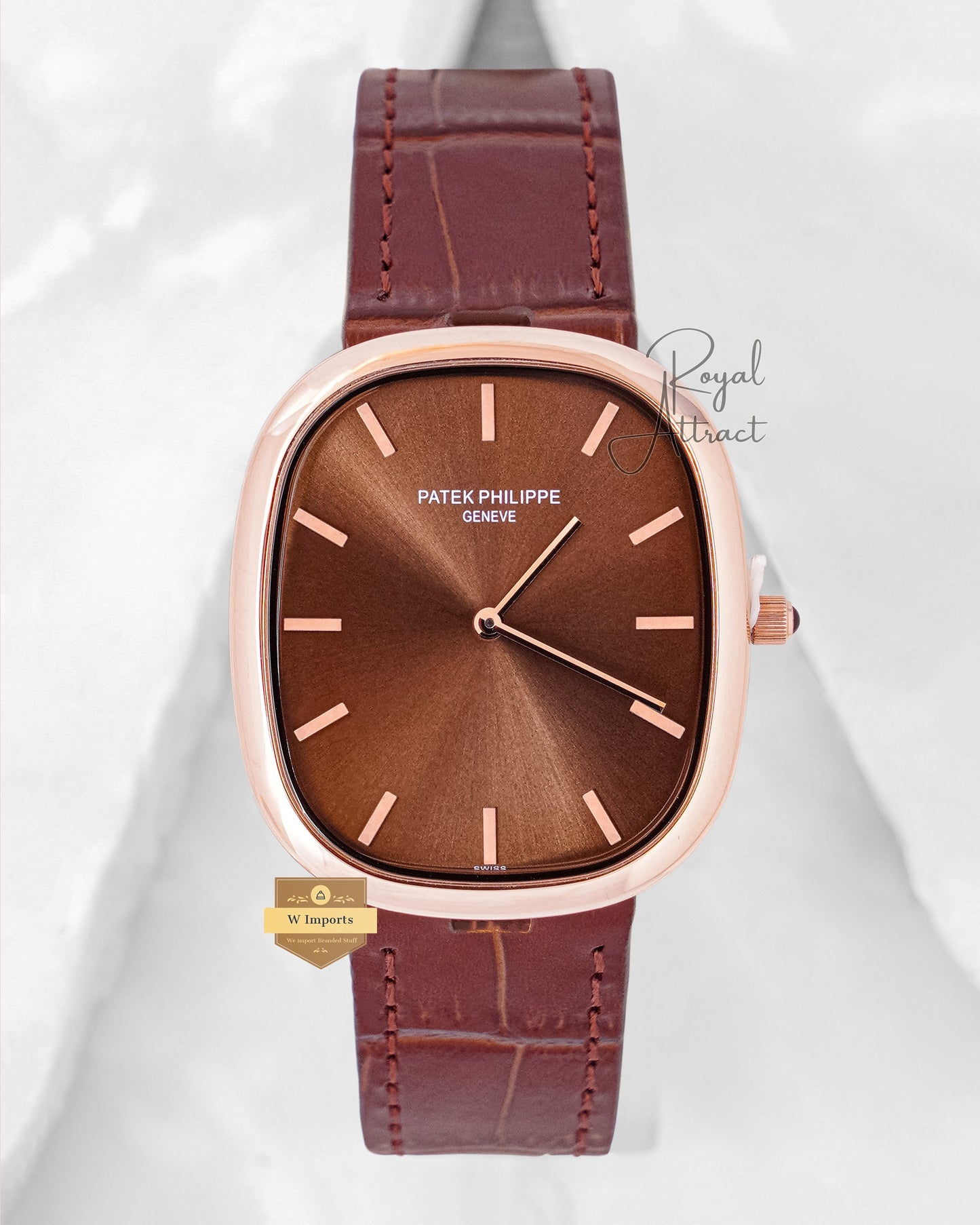 Latest Collection Rose Gold Case With Brown Dial & Leather Strap
