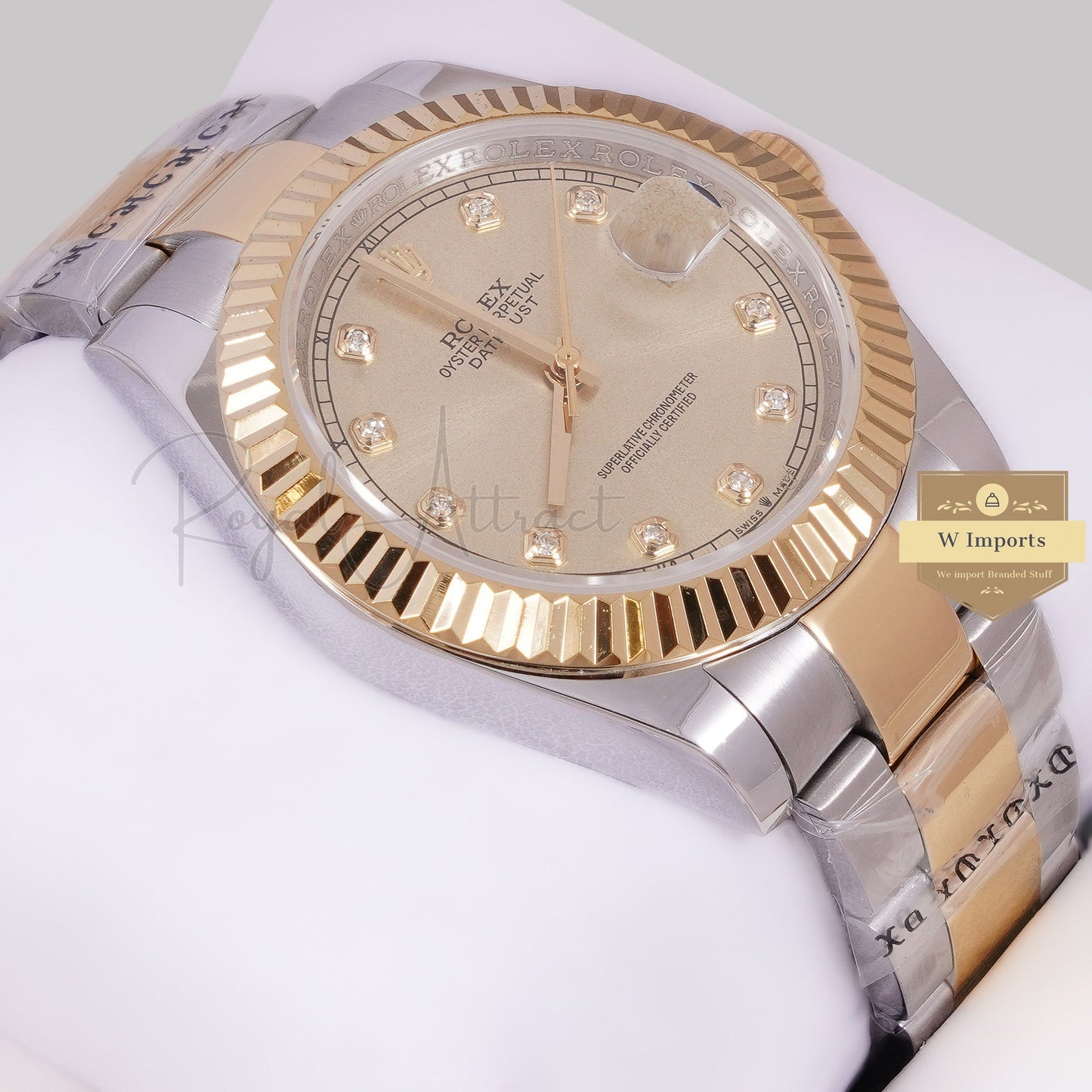 LATEST COLLECTION 41 TWO TONE YELLOW GOLD WITH DIAL STONE INDEX AUTOMATIC WATCH ZR FACTORY