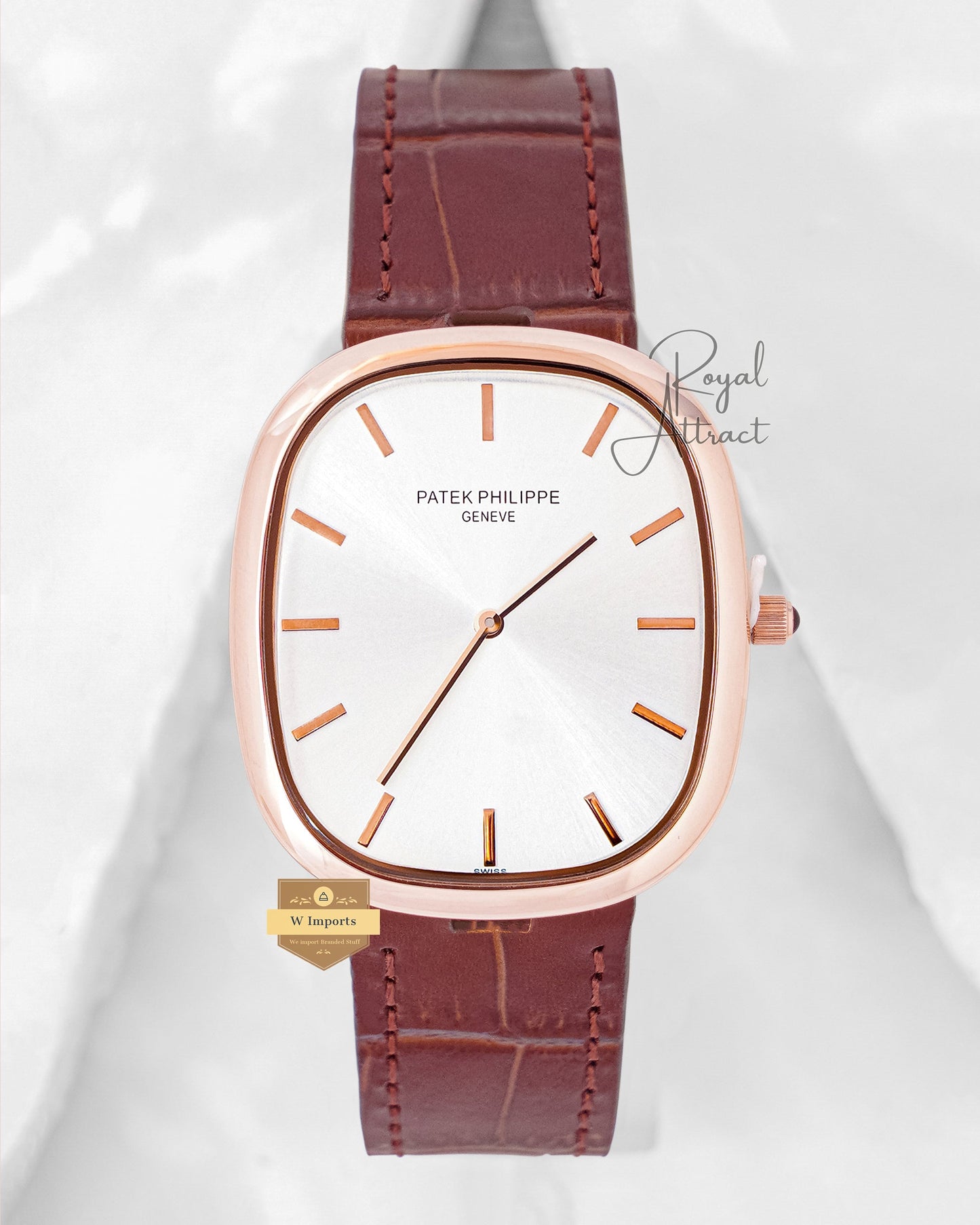 Latest Collection Rose Gold Case With White Dial & Leather Strap