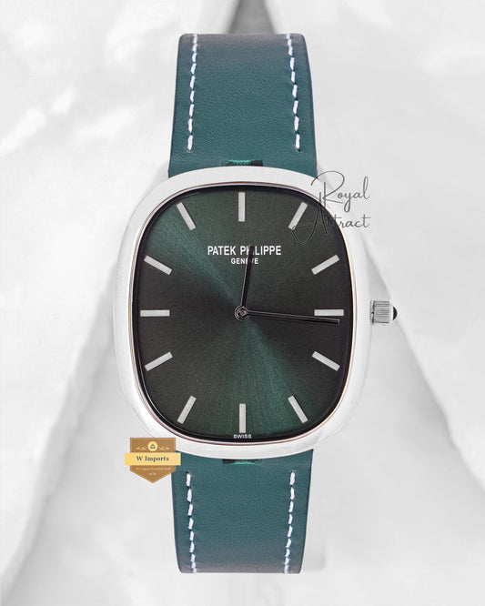 Latest Collection Silver Case With Green Dial & Leather Strap
