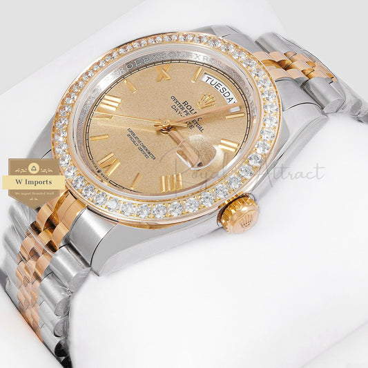 LATEST COLLECTION 40 TWO TONE YELLOW GOLD WITH DIAL STONE BEZEL AUTOMATIC WATCH ZR FACTORY