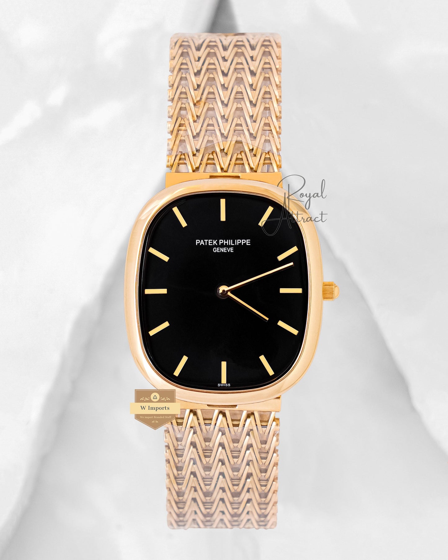 Latest Collection Square Yellow Gold With Black Dial Chain Watch
