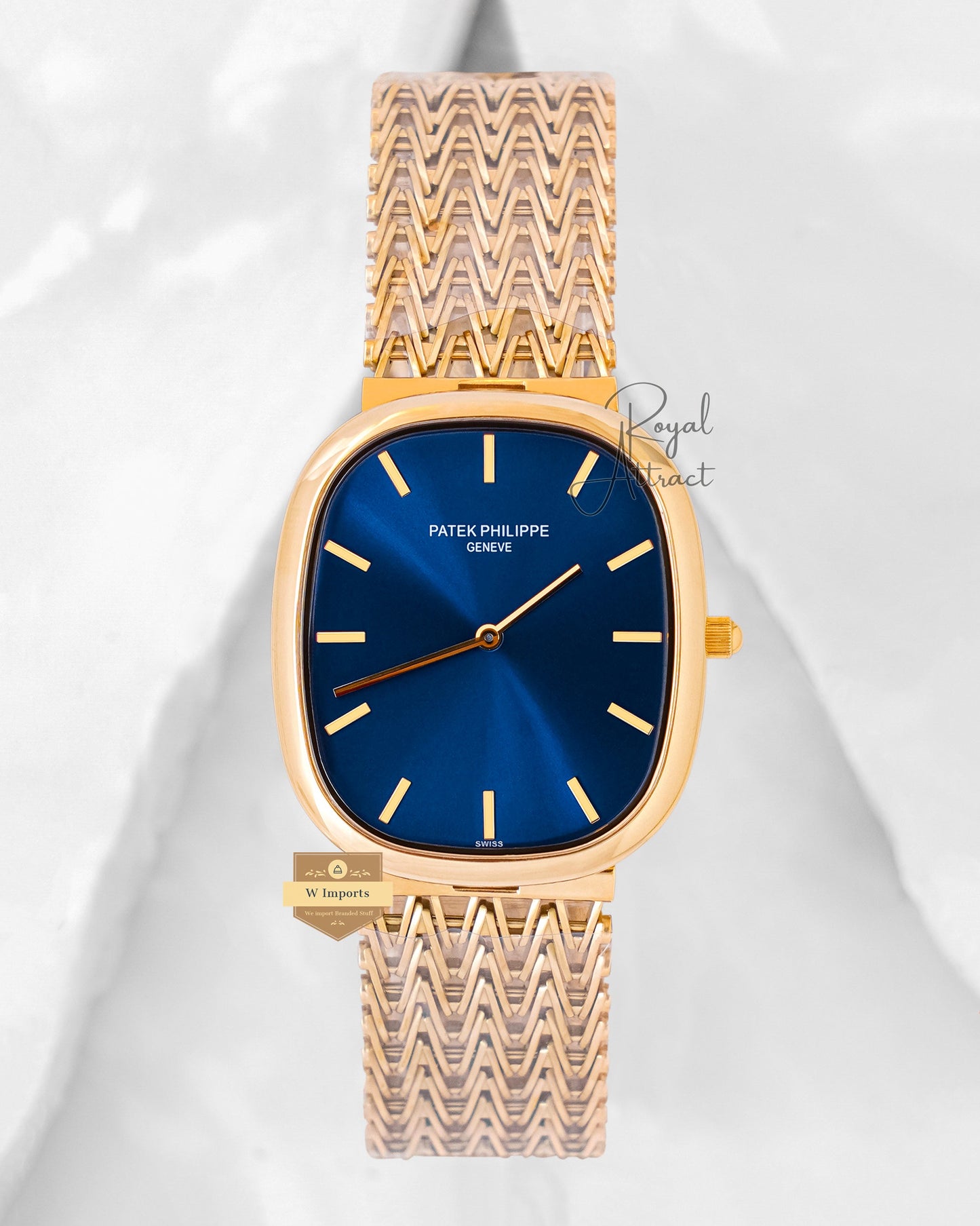 Latest Collection Square Yellow Gold With Blue Dial Chain Watch