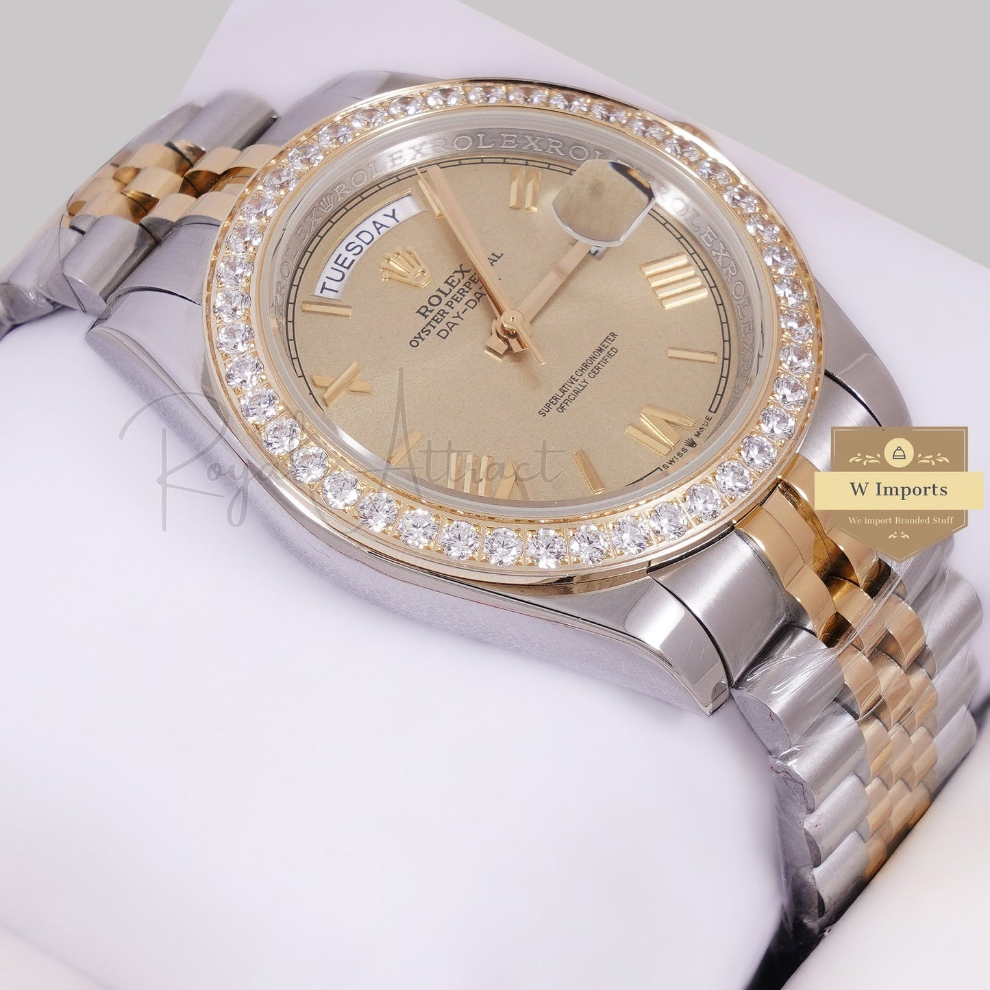 LATEST COLLECTION 40 TWO TONE YELLOW GOLD WITH DIAL STONE BEZEL AUTOMATIC WATCH ZR FACTORY