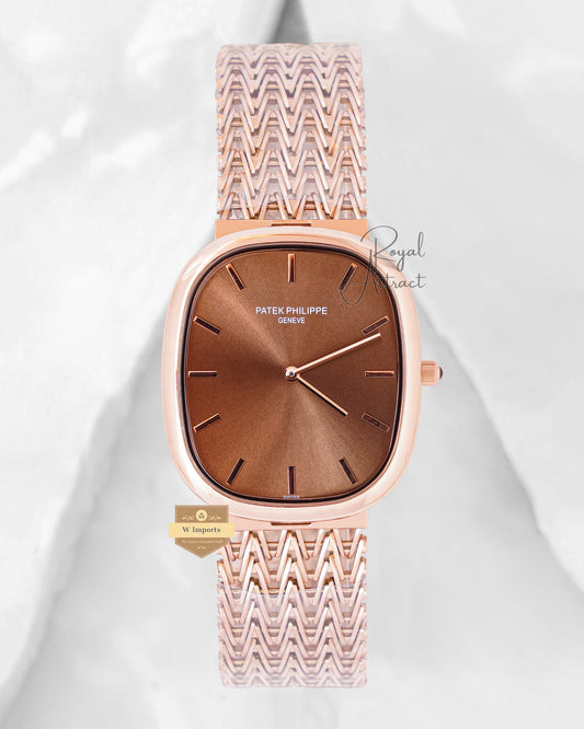 Latest Collection Square Rose Gold With Brown Dial Chain Watch