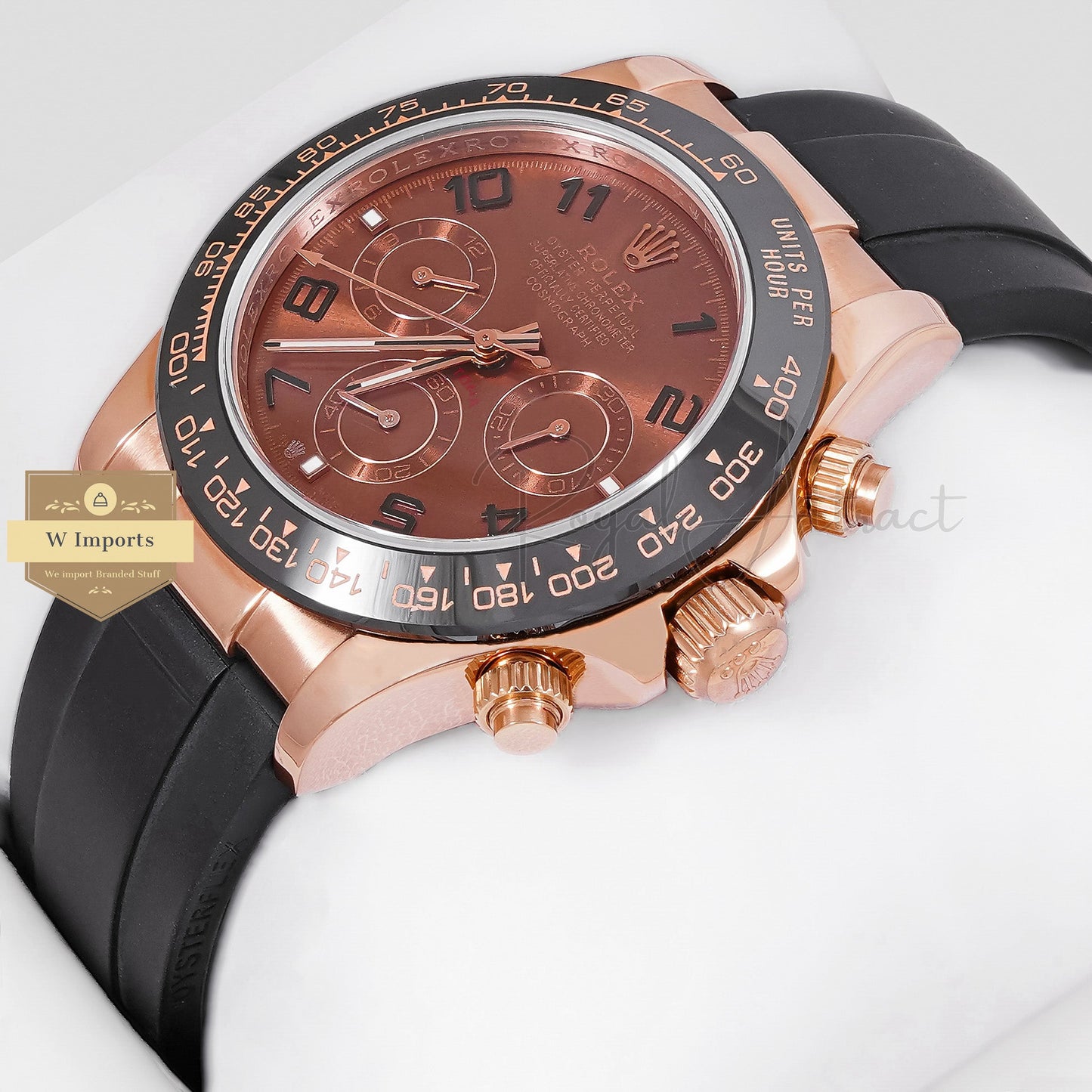 LATEST COLLECTION CHRONOGRAPH 40 ROSE GOLD CASE WITH BROWN DIAL & BLACK RUBBER STRAP ZR FACTORY