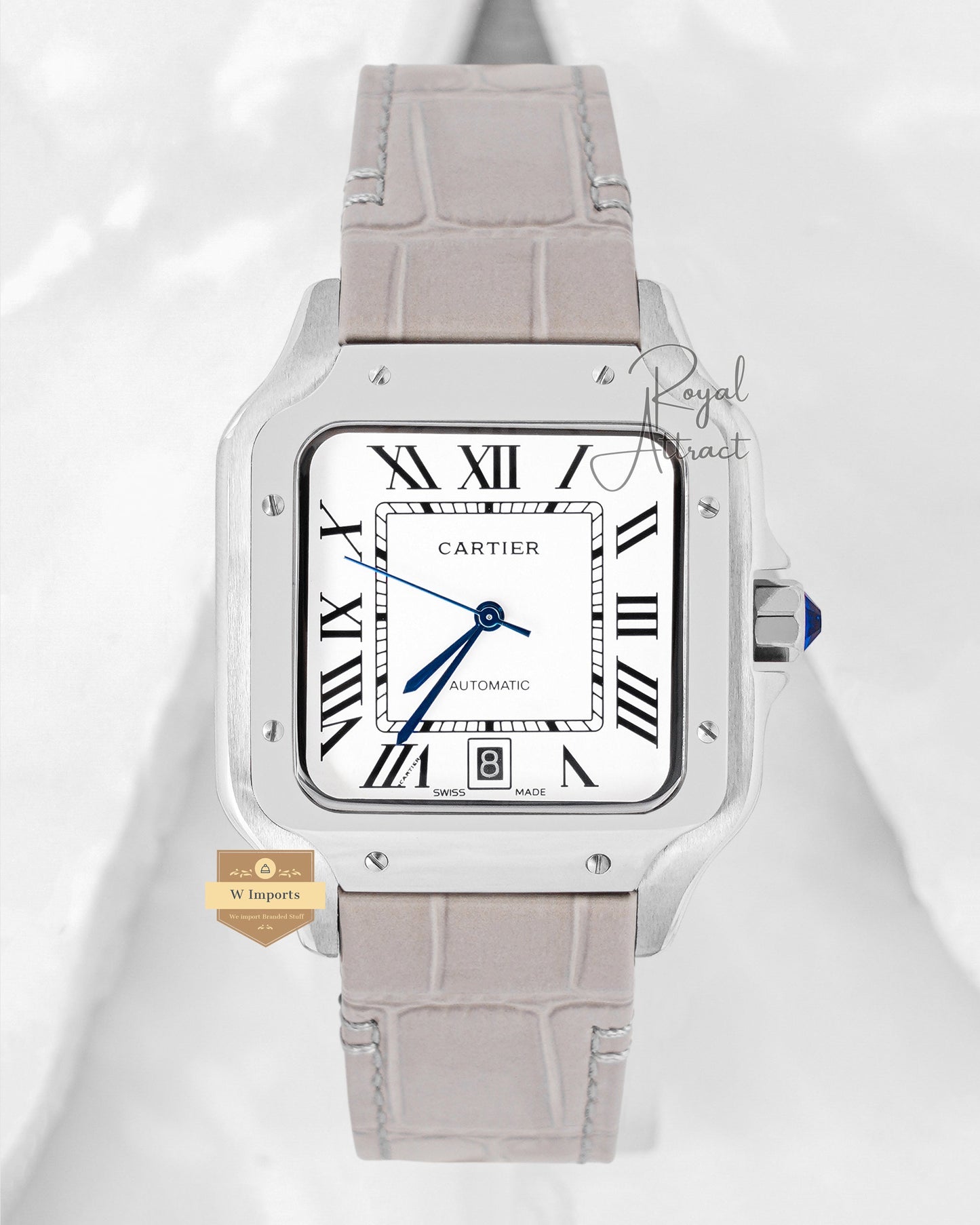 Latest Collection Silver Case With White Dial & Gray Leather Strap