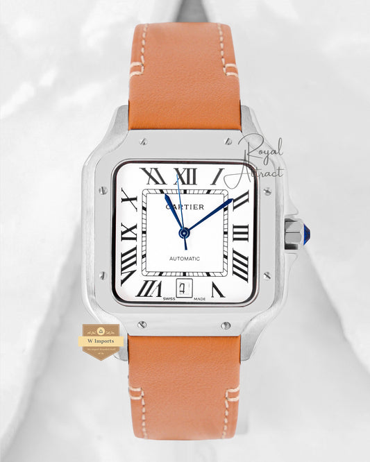 Latest Collection Silver Case With White Dial & Brown Leather Strap