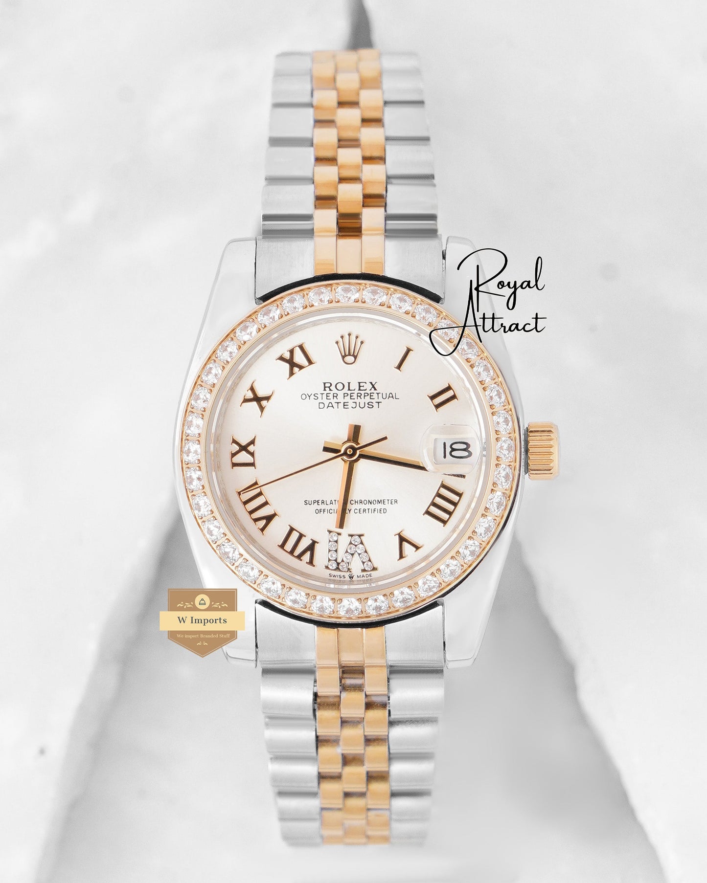 Latest Ladies Collection 31 Two Tone Yellow Gold With Silver Dial Stone Bezel Automatic Watch For Women Zr Factory