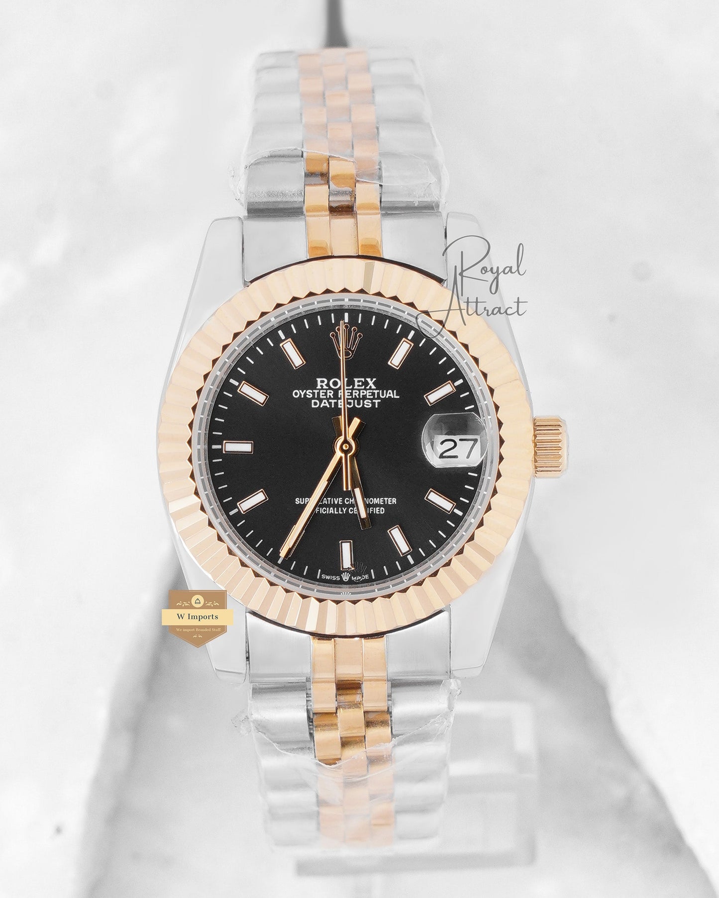 Latest Ladies Collection 31 Two Tone Yellow Gold With Black Dial Automatic Watch ZR Factory