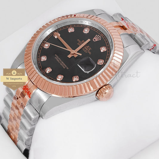 Latest Collection 41 Two Tone Rose Gold With Black Dial Stone Index ZR Factory