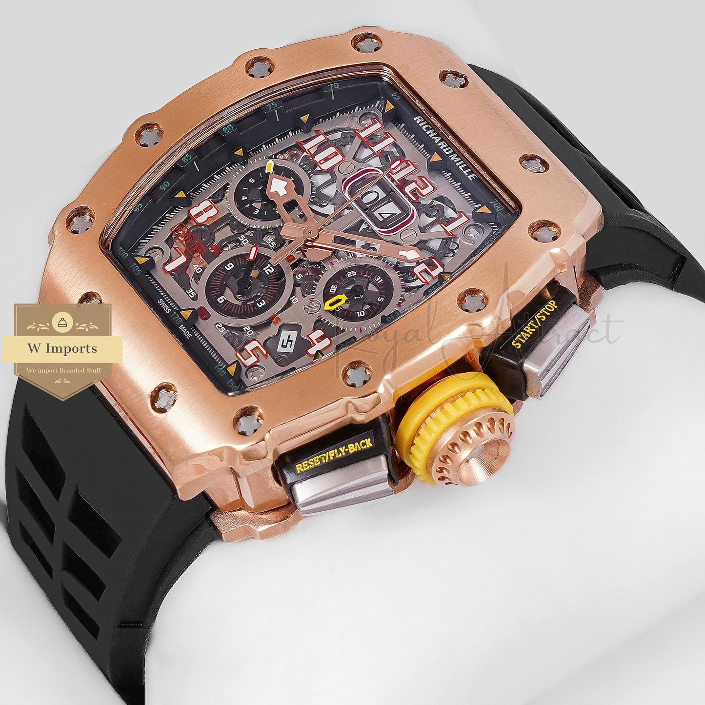 Latest Collection Chronograph Rose Gold With Black Rubber Strap Automatic Watch