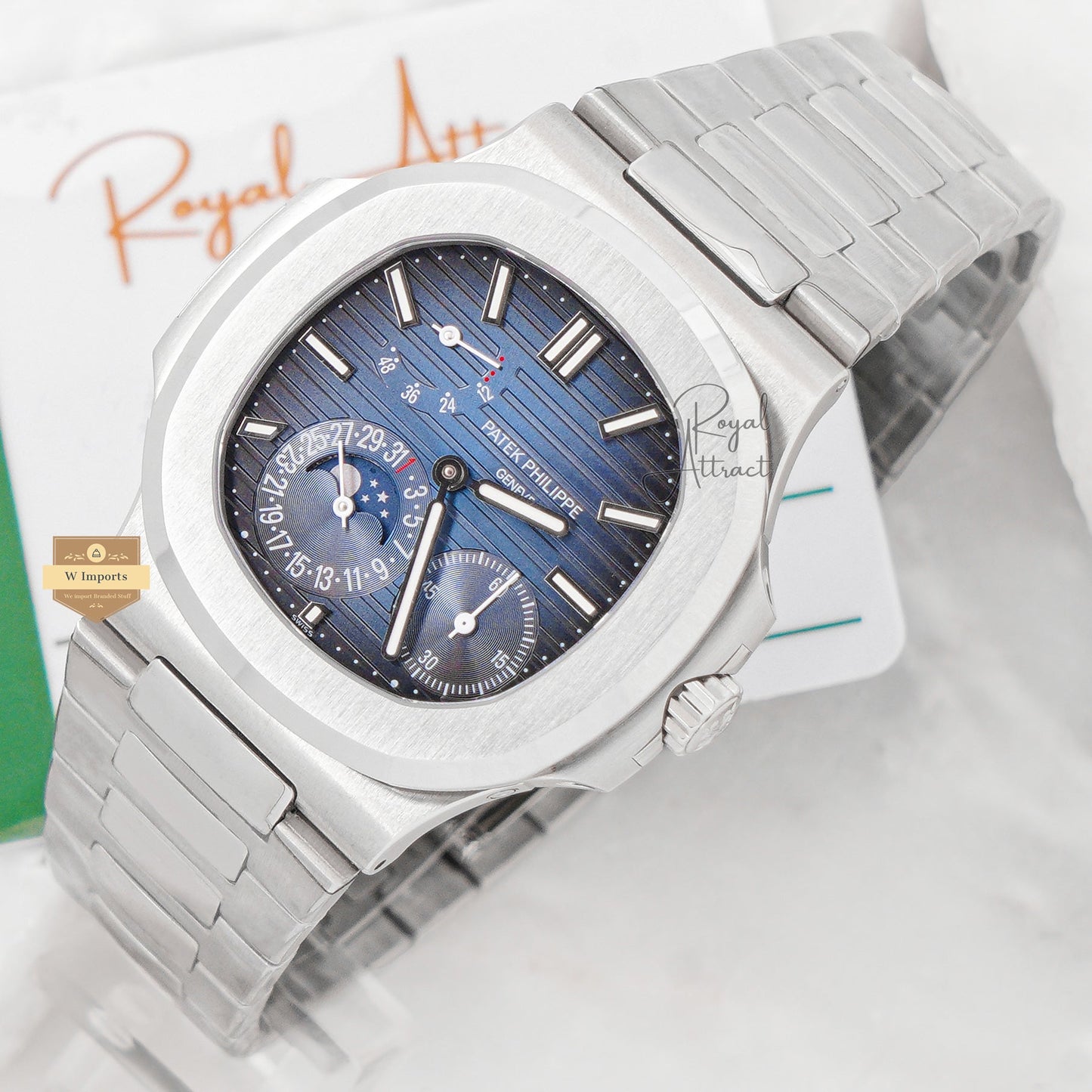 Premium Collection Chronograph Moon Phase Silver With Blue Dial Automatic Watch
