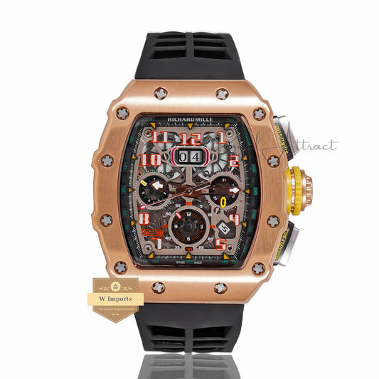 Latest Collection Chronograph Rose Gold With Black Rubber Strap Automatic Watch