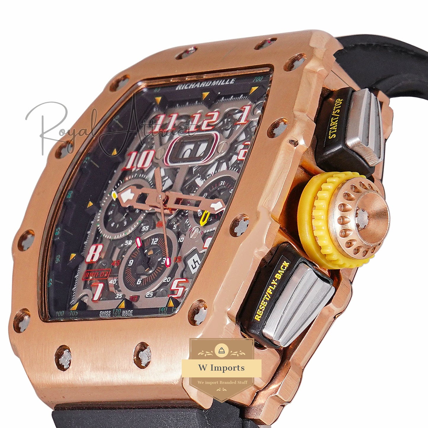 Latest Collection Chronograph Rose Gold With Black Rubber Strap Automatic Watch