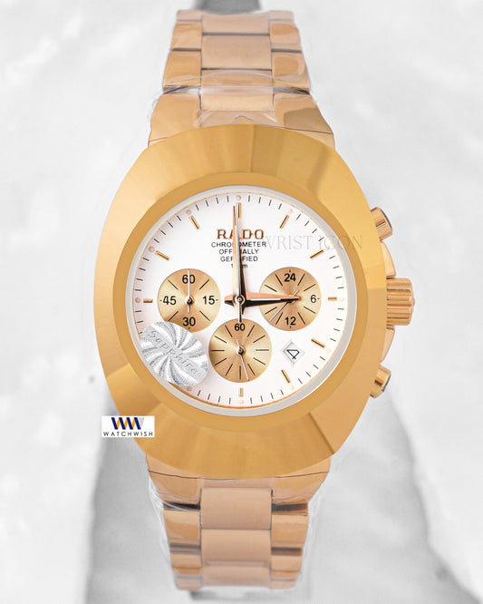 Latest Collection Chronograph Yellow Gold With White Dial Chain Watch
