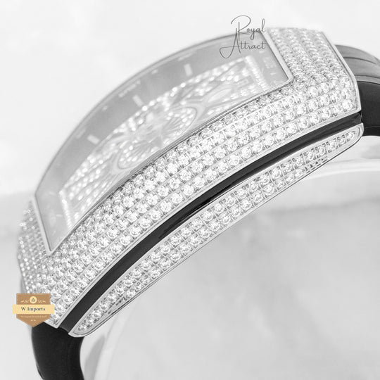 Latest Collection Silver Stone Case With Dial And Black Leather Strap