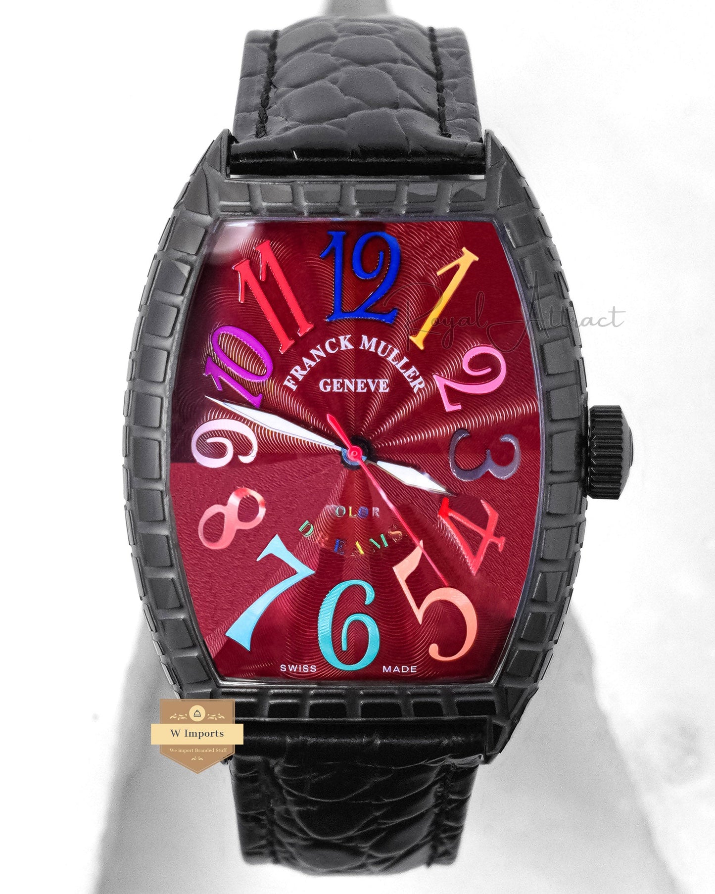 LATEST COLLECTION BLACK CASE WITH MAROON DIAL AND BLACK LEATHER STRAP