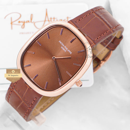Latest Collection Rose Gold Case With Brown Dial & Leather Strap