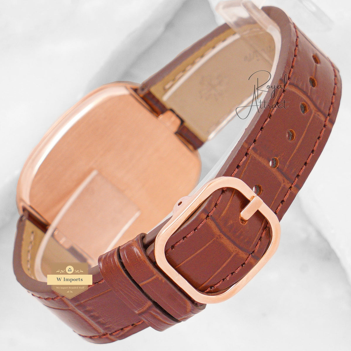 Latest Collection Rose Gold Case With White Dial & Leather Strap