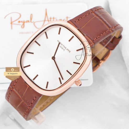 Latest Collection Rose Gold Case With White Dial & Leather Strap