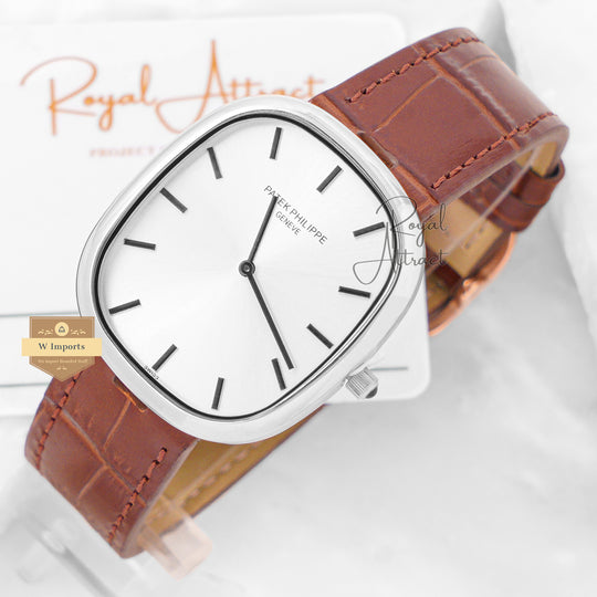 Latest Collection Silver Case With Dial & Leather Strap
