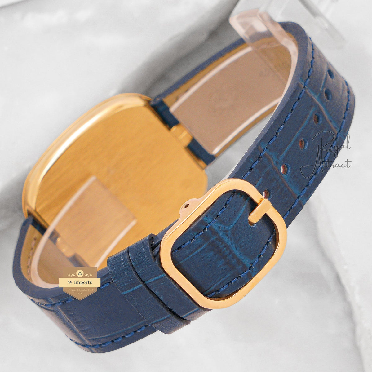 Latest Collection Yellow Gold Case With Blue Dial & Leather Strap