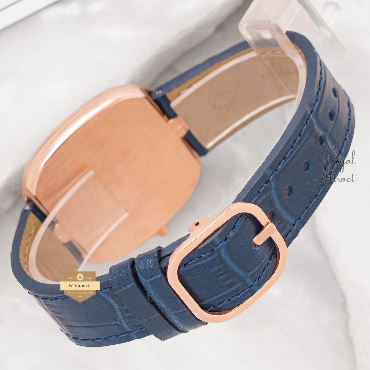 Latest Collection Rose Gold Case With Blue Dial & Leather Strap