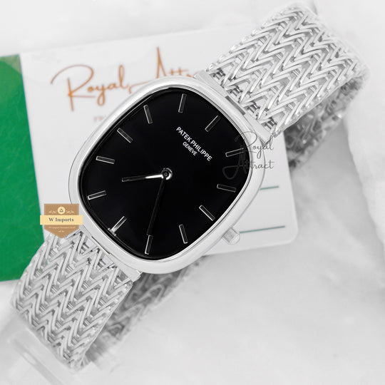Latest Collection Square Silver With Black Dial Chain Watch