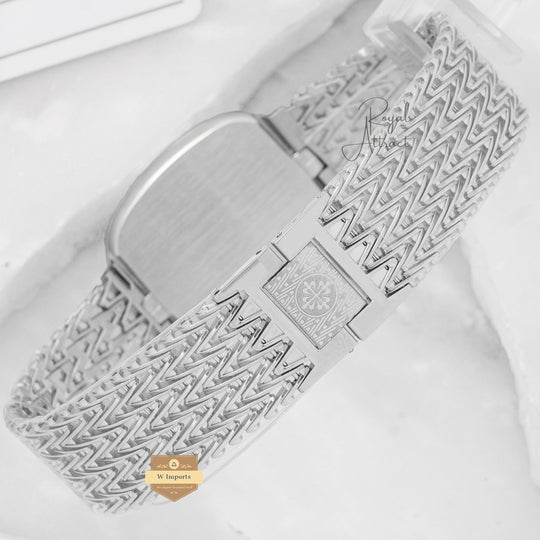 Latest Collection Square Silver With Black Dial Chain Watch