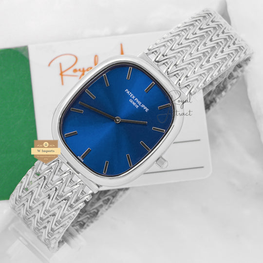 Latest Collection Square Silver With Blue Dial Chain Watch