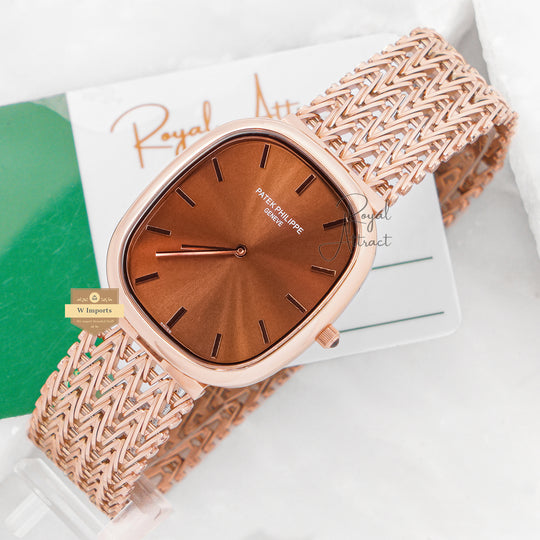Latest Collection Square Rose Gold With Brown Dial Chain Watch