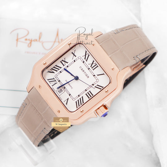 Latest Collection Rose Gold Case With White Dial & Gray Leather Strap