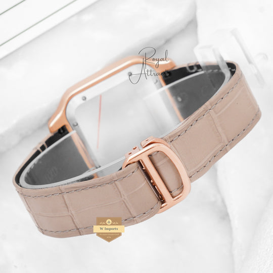 Latest Collection Rose Gold Case With White Dial & Gray Leather Strap