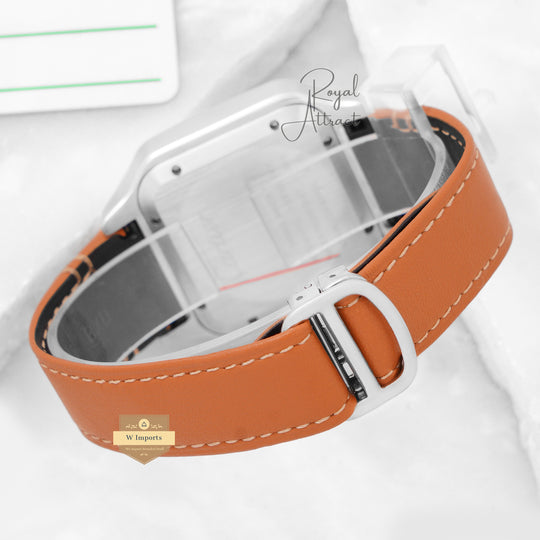 Latest Collection Silver Case With White Dial & Brown Leather Strap